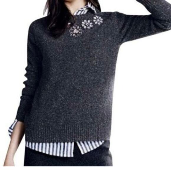 J Crew Women's Preppy Bejeweled Lambswool Blend Sweater Small Gray - Picture 1 of 13